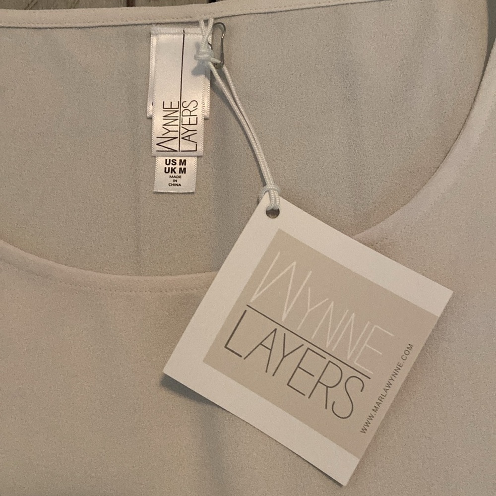 MarlaWynne Wynne Layers Crepe Georgette Shirttail Tank Top Canvas Ivory M New - Picture 8 of 13